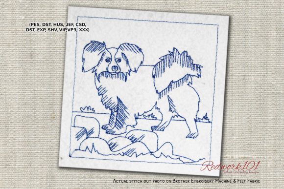 Papillon Dog with Long Shaggy Ears: A Charming Embroidery Design